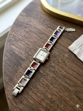 Magnum Silver Bracelet Watch with Multicolor Tile Links